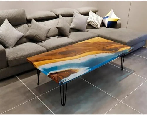 Rectangle Epoxy Resin Coffee Table - Beach Pattern