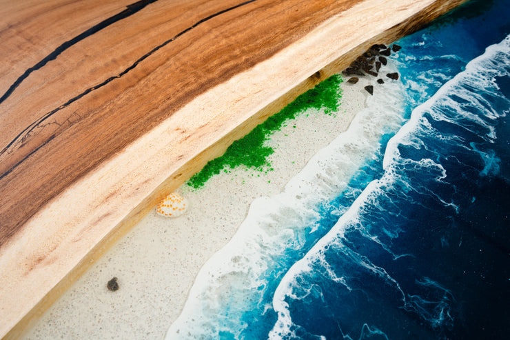 Rectangle Epoxy Resin Dining Table - Beach Pattern