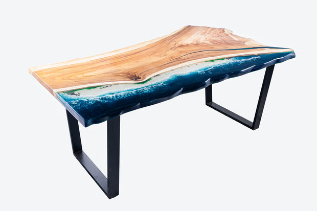 Rectangle Epoxy Resin Dining Table - Beach Pattern