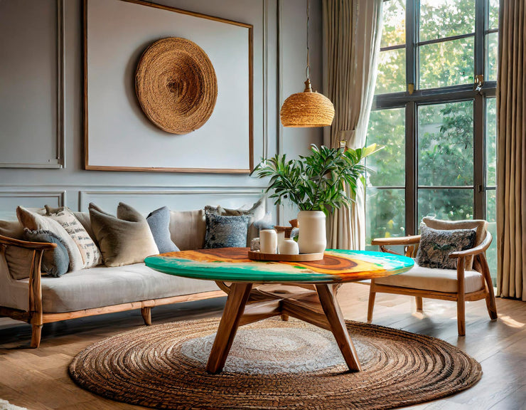 Round Epoxy Resin Coffee Table - Green