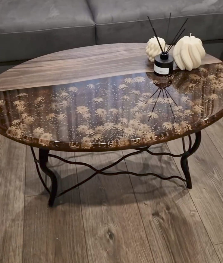 Round Epoxy Resin Coffee Table - Pine Cone