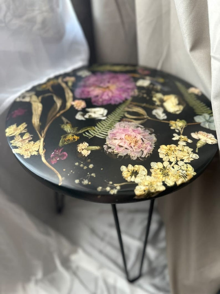 Round Epoxy Resin Coffee Table - Floral Fusion