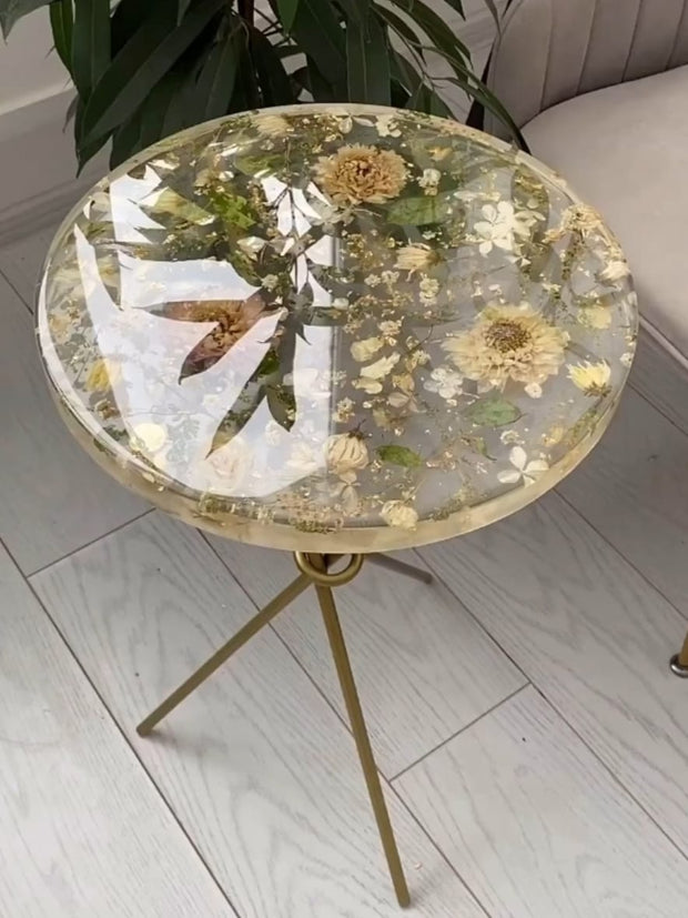 Round Epoxy Resin Coffee Table - Floral Fusion