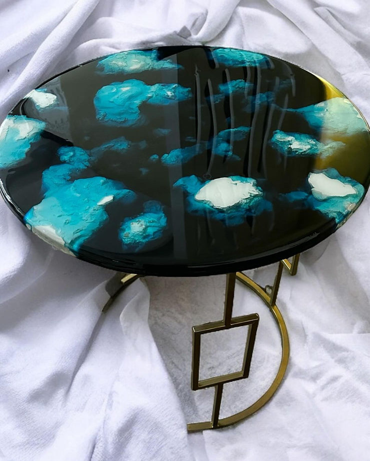 Round Epoxy Resin Coffee Table - Iceberg Theme