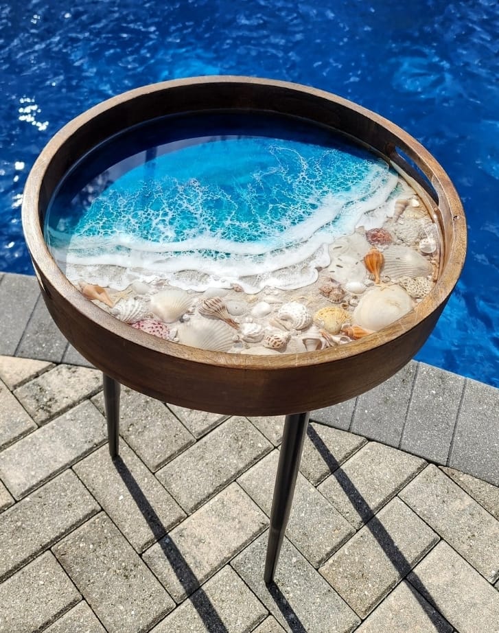 Round Epoxy Resin Coffee Table - Sea Shell Theme