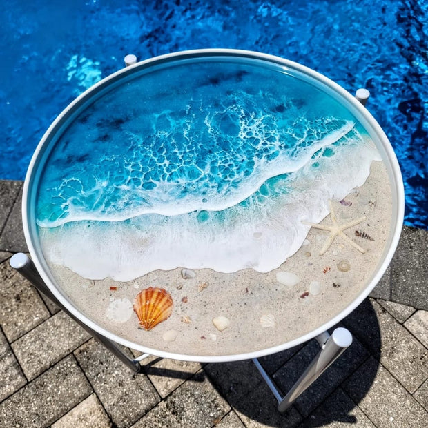 Round Epoxy Resin Coffee Table - Sea Shell Theme