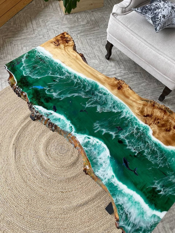 Rectangle Epoxy Resin Coffee Table - Green