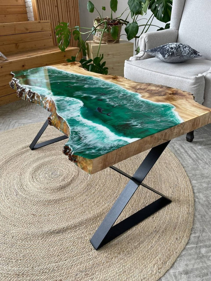 Rectangle Epoxy Resin Coffee Table - Green