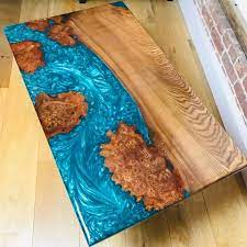 Rectangle Epoxy Resin Coffee Table - Beach Pattern