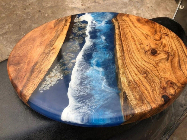 Round Epoxy Resin Coffee Table - Beach Pattern